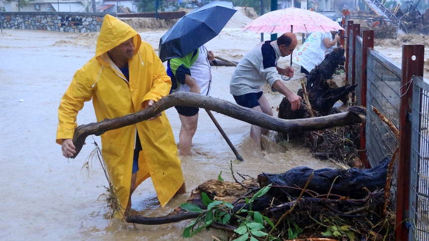 Partes de Grecia quedaron inundadas después de que la tormenta Daniel provocara fuertes lluvias en una zona que aún lucha contra los incendios forestales.